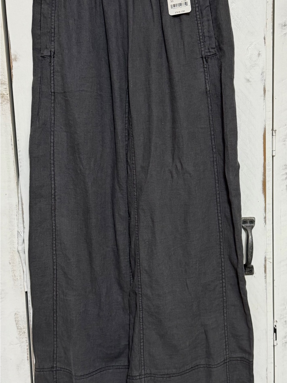 Free People Black Wide-Leg Linen-Blend Trousers